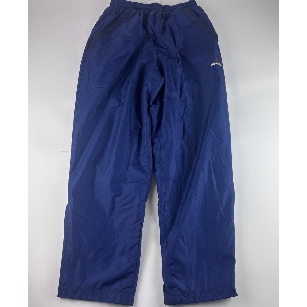 Vintage Adidas Track Pants Medium Navy Swishy Lined Wide Legged Pockets Blue